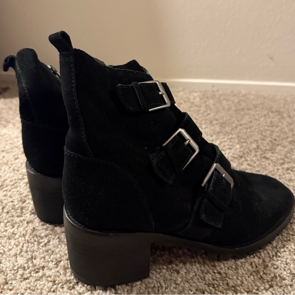 Crown Vintage Asisa Black Suede Buckle Ankle Boots - Women's Fashion Boot